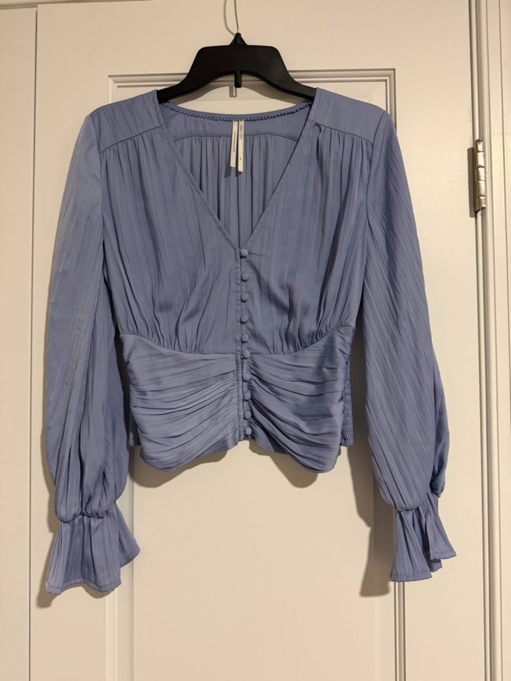 Anthropologie Cinched V-Neck Blouse Dusty Blue | Size XS
